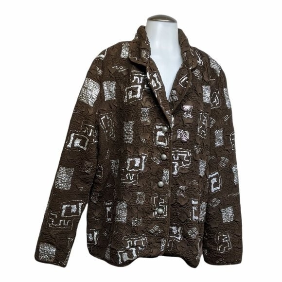 Tally-Ho Shacket Women 1X Collared Button Down Jacket Brown Textured Crinkle - Picture 1 of 7
